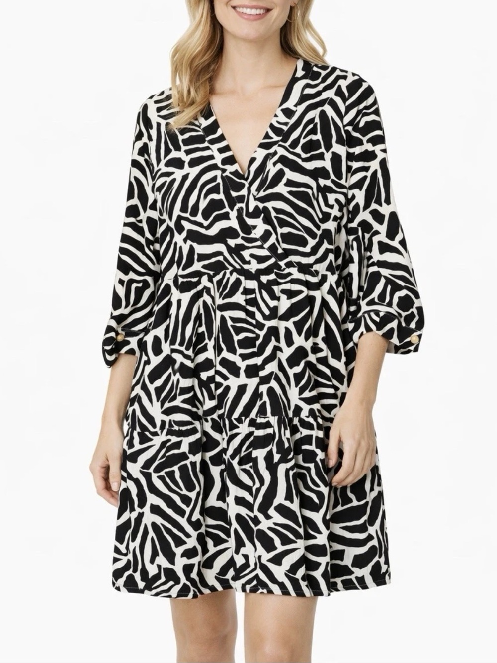 Rachel Zoe Black and White Abstract Animal Print Mini Dress